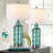 Cottage Nautical Style Lamp Set Of 2, Touch Control Coastal Teal Glass Rope Net Bedside Lamp With 2 USB Ports, 3-Way Dimmable Bedside Lamp With White Shade For Valentine's Day And Easter Gifts