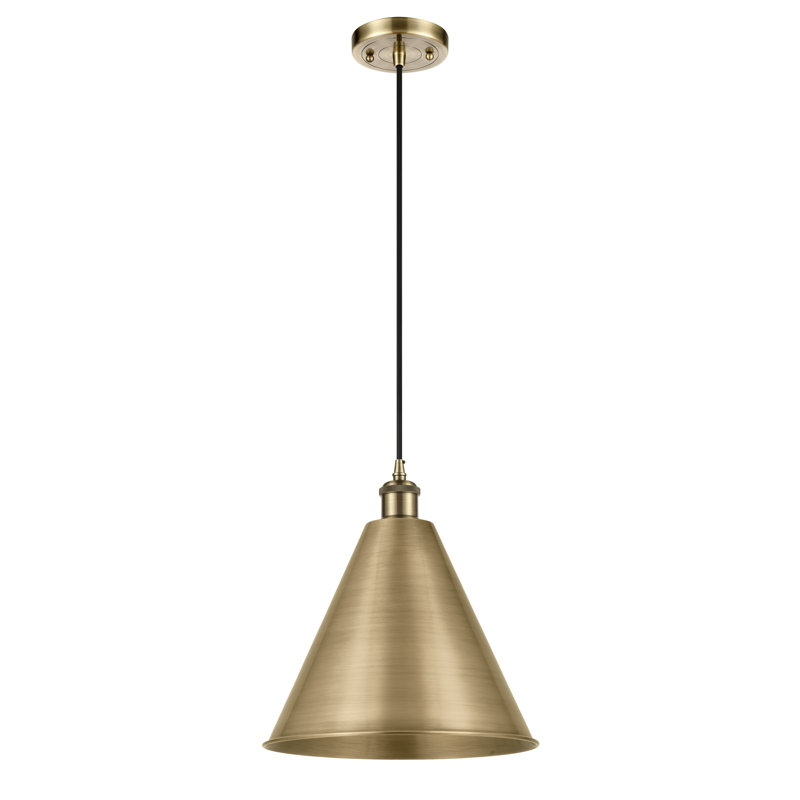 1 - Light Single Drop Pendant Pendant, Antique Brass, Antique Brass, 18.75" H x 16" W x 16" D