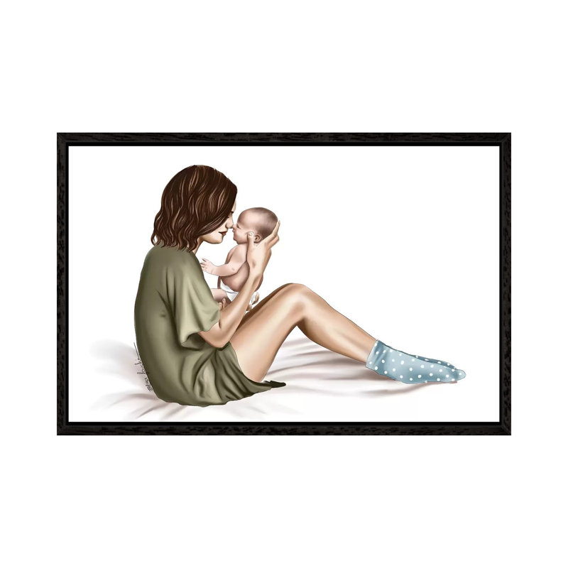Mother And Baby by Elza Fouche - Painting on Canvas, Black Framed, 45.72cm H x 66.04cm W x 3.81cm D