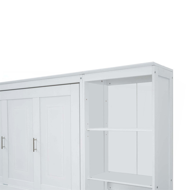 Lit escamotable avec bureau et bibliothèque Murphy, Lit double, Blanc
