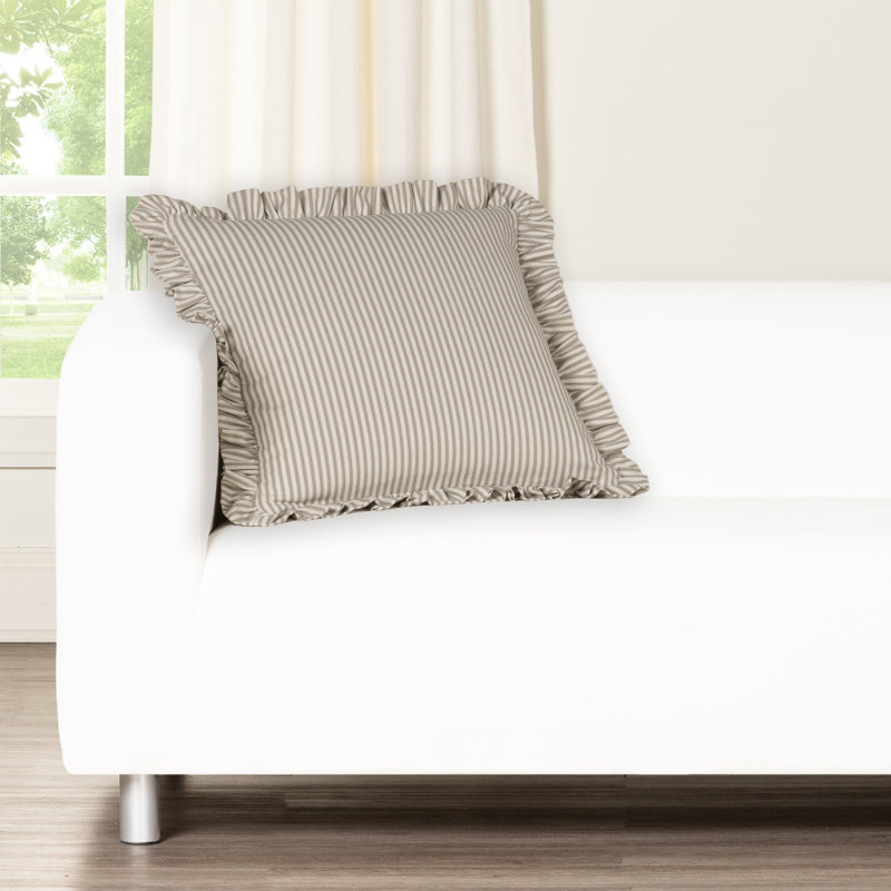 Birch Lane Polo Stripe Ruffled Accent Pillow, Tan, Feather