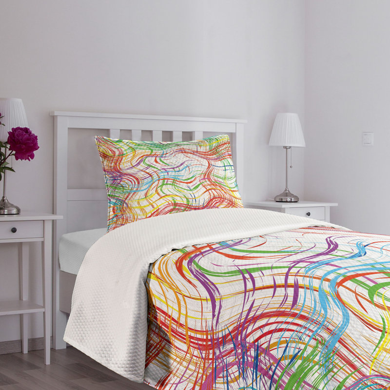 White Quilted Twin Bedspread Set with Pillow Sham