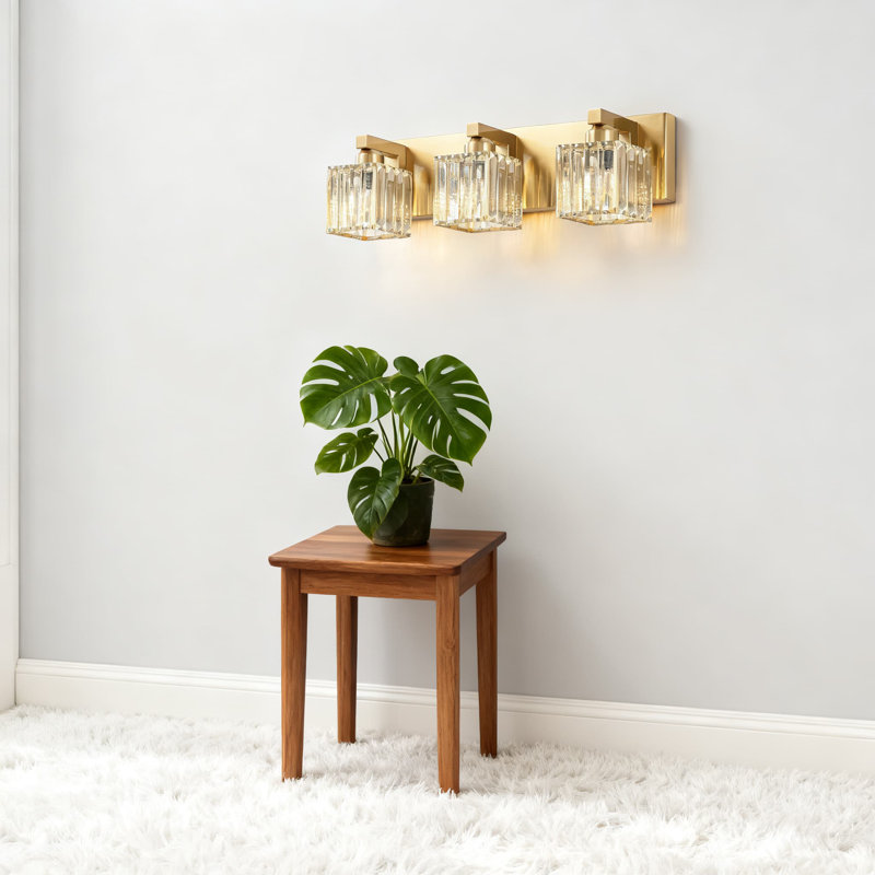 Luminaire de salle de bain en cristal, éclairage de salle de bain moderne avec abat-jour carrés pour fixation murale sur miroir, douille E26 à intensité variable