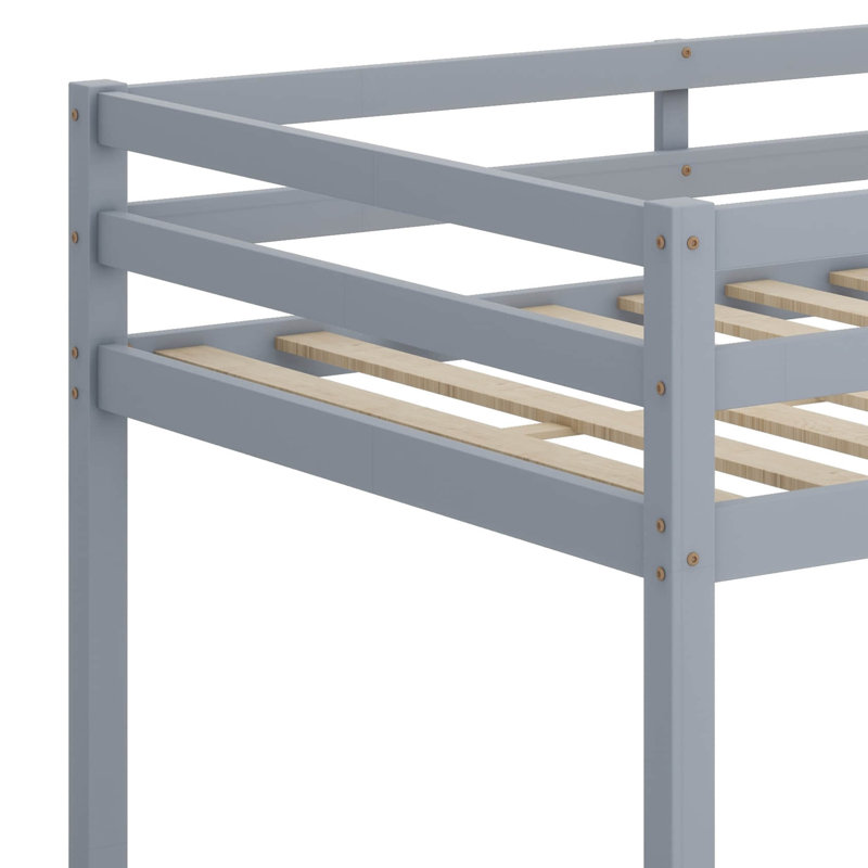 Full Size Rubber Wood Loft Bed With Ladder, Gray