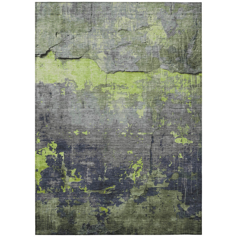 Machine Washable Indoor/Outdoor Xhevrie Lime Rug, Rectangle 10' x 14'