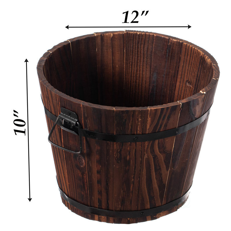 Eugenia Handmade Wood Barrel Planter, 10" H x 12" W x 12" D