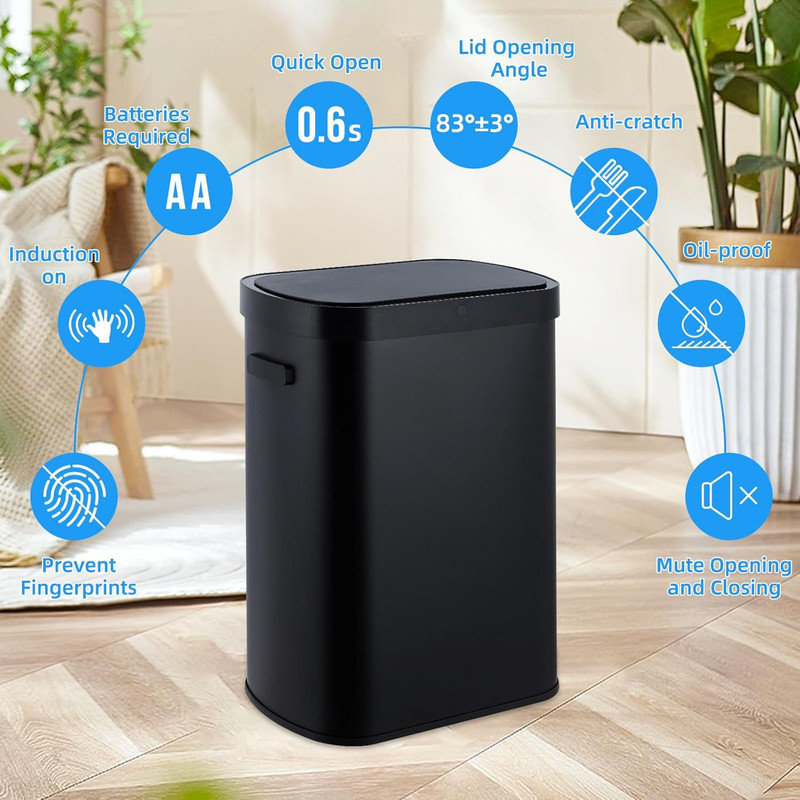 Stainless Steel Motion Sensor Kitchen Trash Cans - 13 Gallons, Black