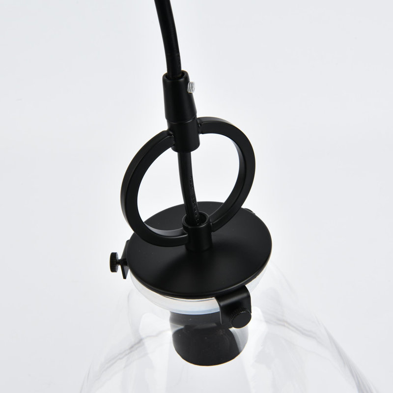 Luminaire suspendu 1 lumière en verre transparent avec base noire, Noir mat