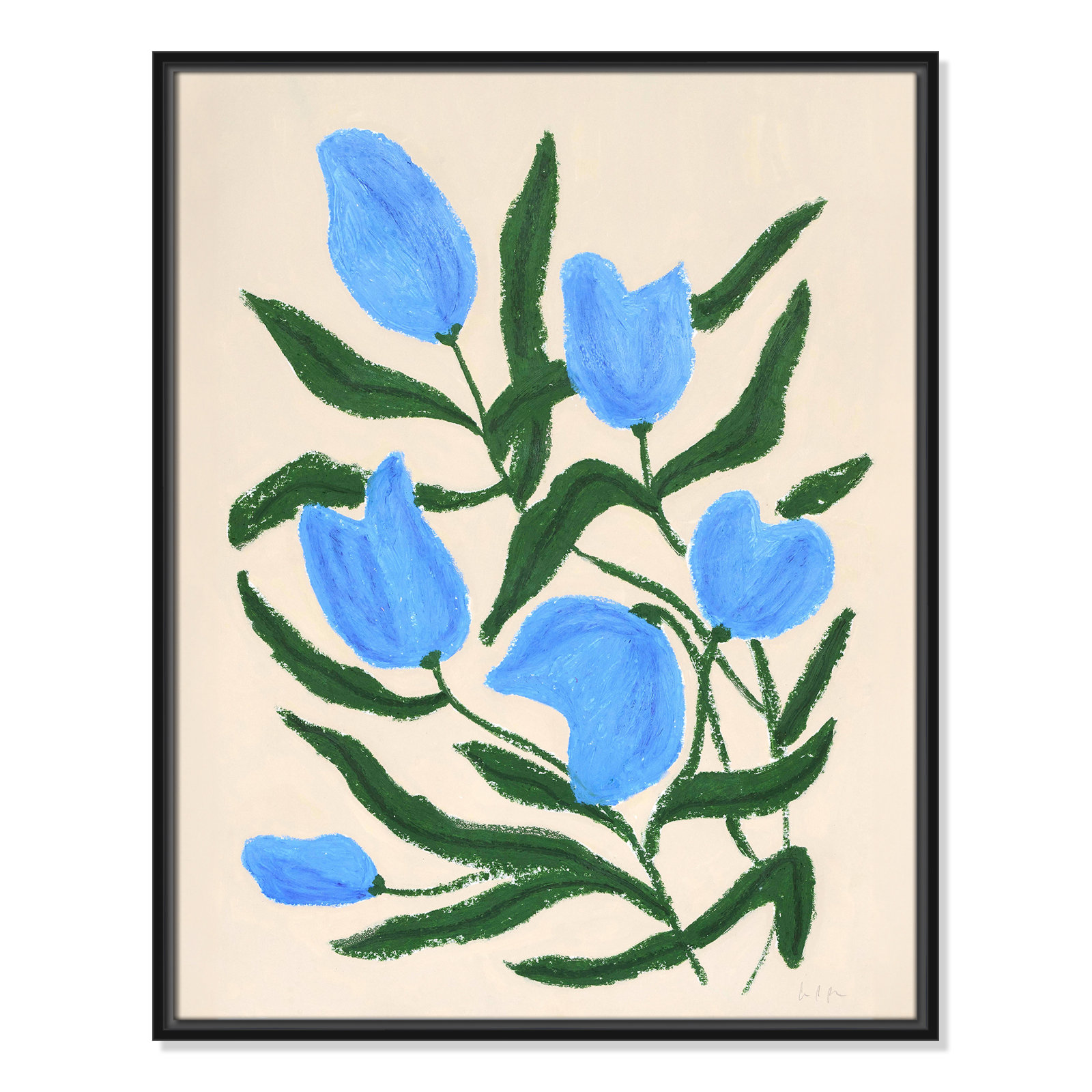 Blue Tulips Print by Camilla Bergqvist, 29.5" H x 23.5" W, Black