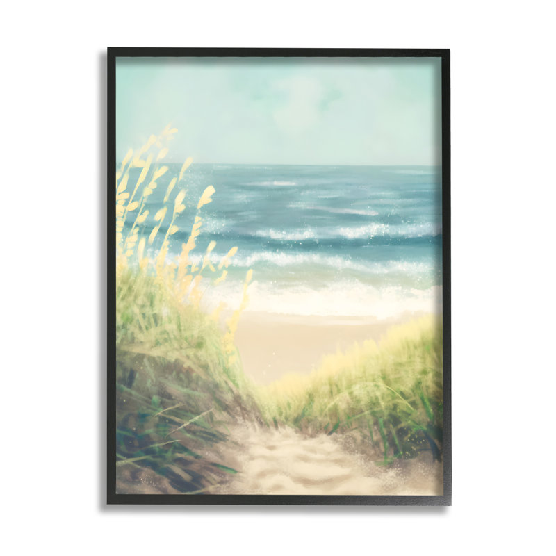 Bb-393-encadré Subtle Beach Reeds, peinture sur bois encadrée, H 14 po x l 11 po x P 1,5 po, Giclée encadrée noir minuit