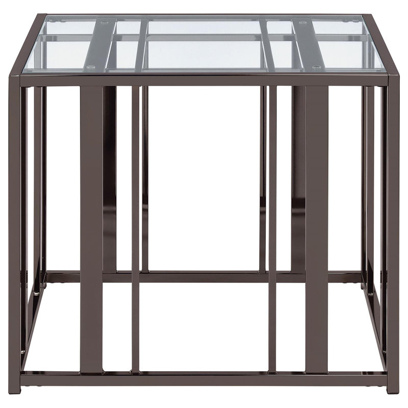 Adri Rectangular Glass Top Side End Table Black Nickel, Black Nickel