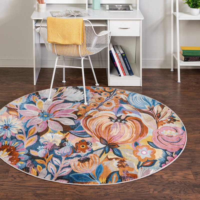 Clydine Floral Indoor Rug, Round 3'3"