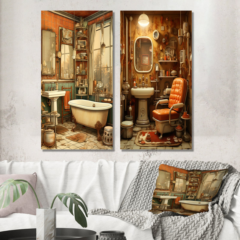 «Vintage Bathroom Charm I», ensemble de salon mural en métal, H 28 po x l 24 po