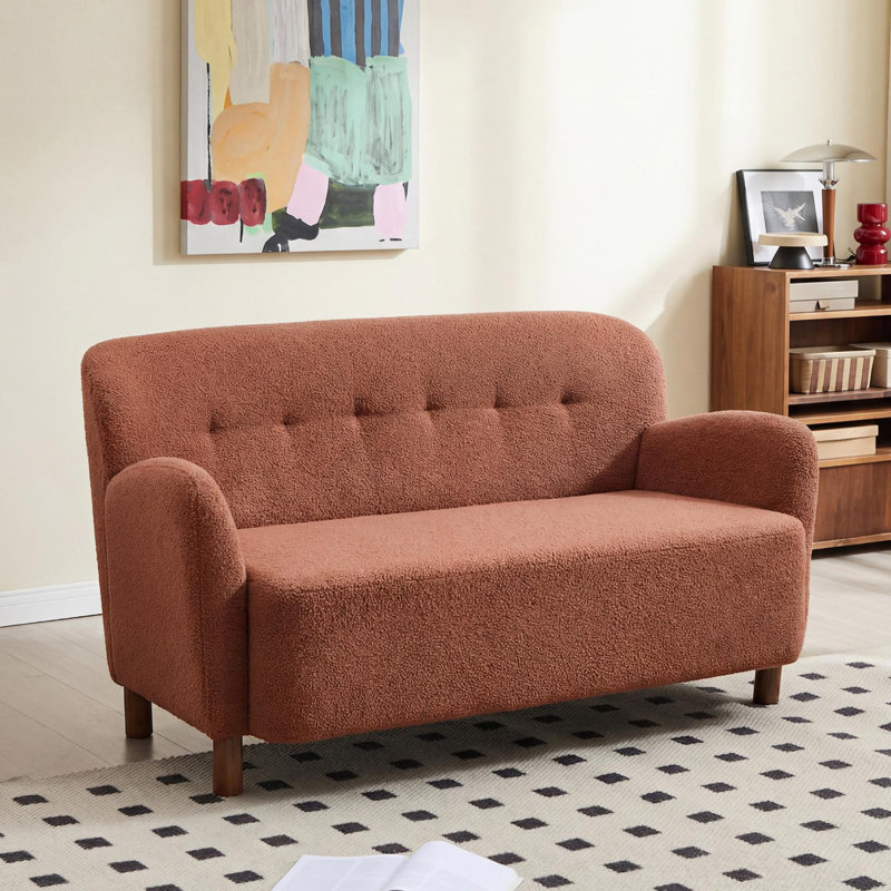 59'' W Modern Upholstery Teddy Sofa Loveseat, Orange