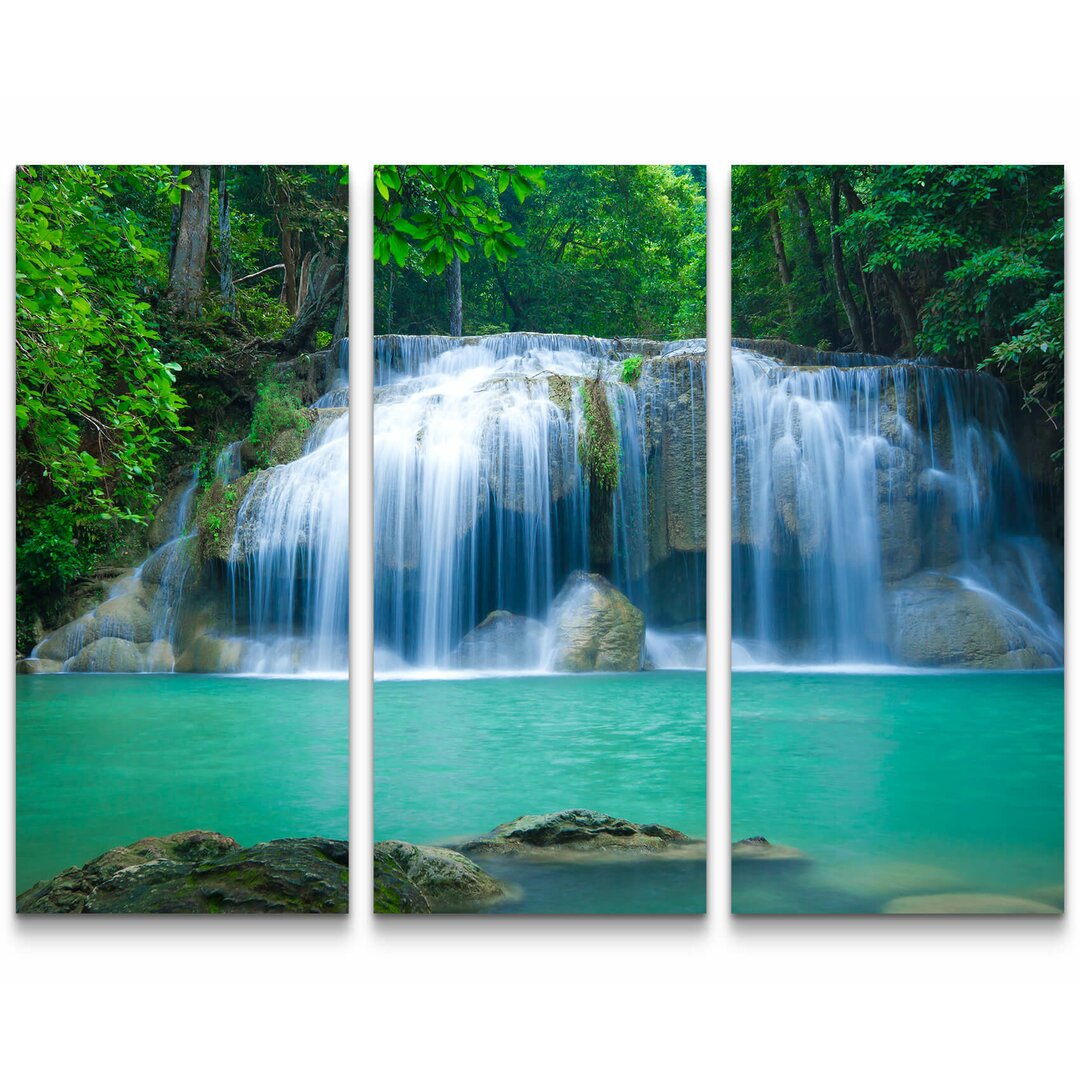 3-tlg. Leinwandbilder-Set Tropischer Erawan Wasserfall - Thailand