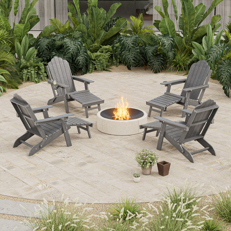 Ensemble de 4 chaises Adirondack pliantes, chaise de patio extérieure réglable en PEHD 3 positions avec repose-pieds rétractable pour terrasse