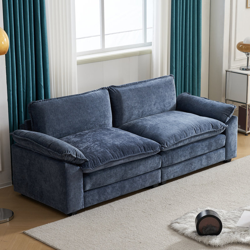 Canapé et canapé avec repose-pieds Avrilynn, Chenille bleu, 85.4"W x 33.5"H x 54"D (2-seat)