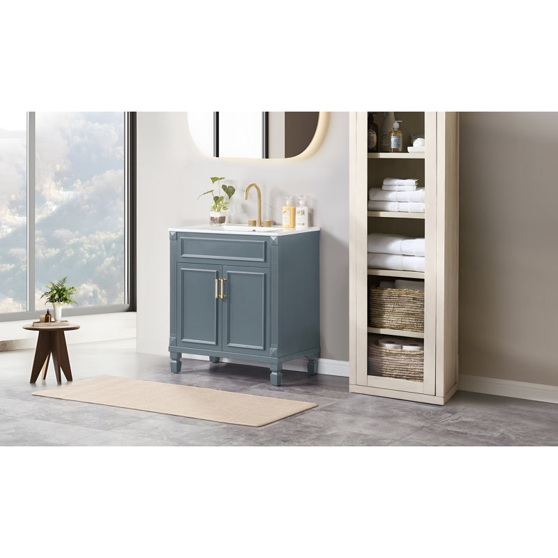 Meuble-lavabo en céramique Classic, Bleu foncé / doré