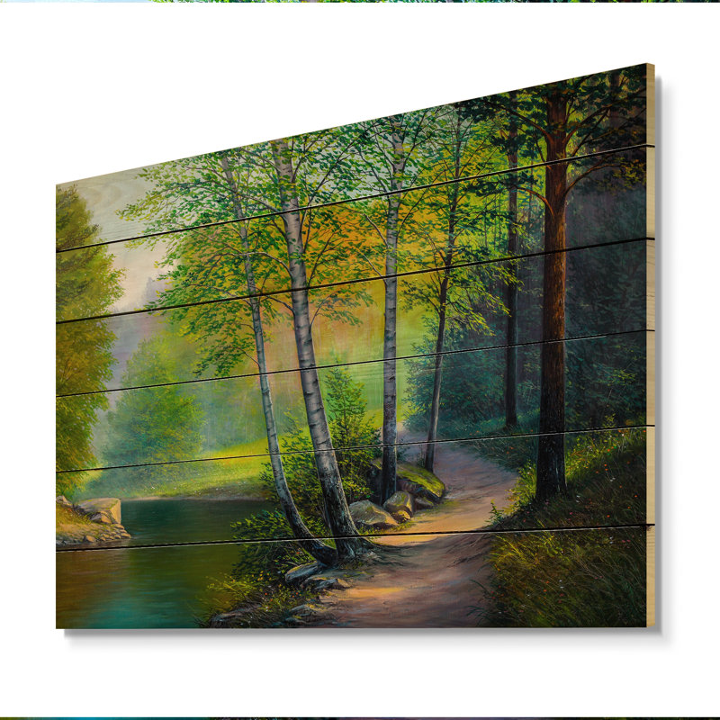 Rivière au printemps - Peinture sur bois sans cadre, H 8 po x l 12 po x P 1 po