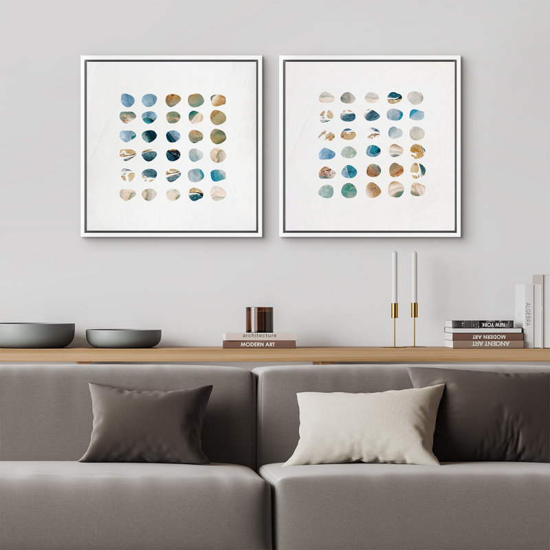 «Geometric Circle Collages», ensemble de 2 reproductions d'art encadrées sur toile encadrées nautiques, H 24 po x l 24 po