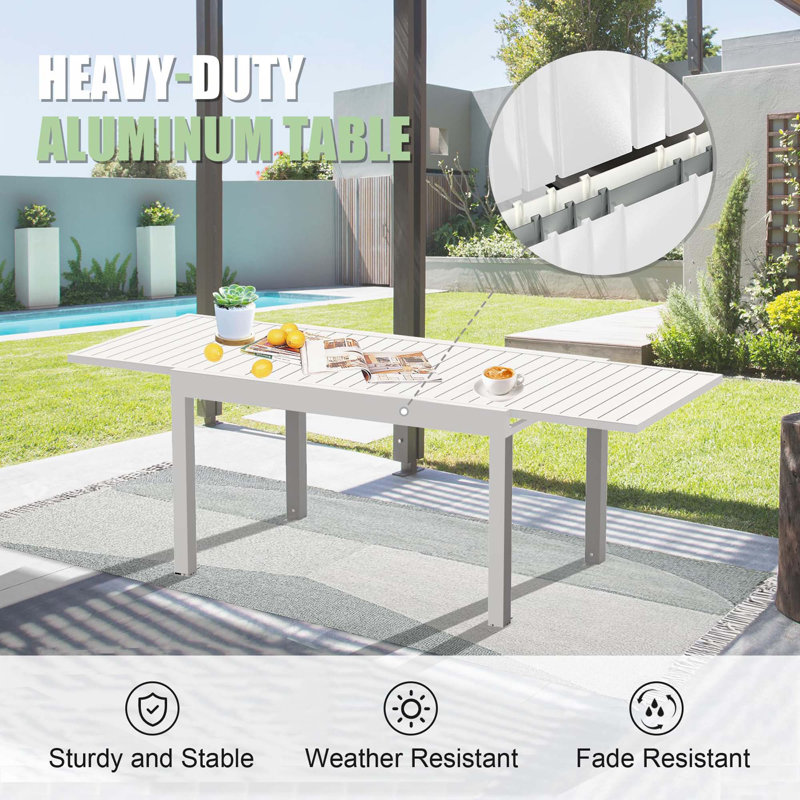 Table de salle à manger extensible en aluminium pour patio de 35 à 71 po, Ivoire blanc