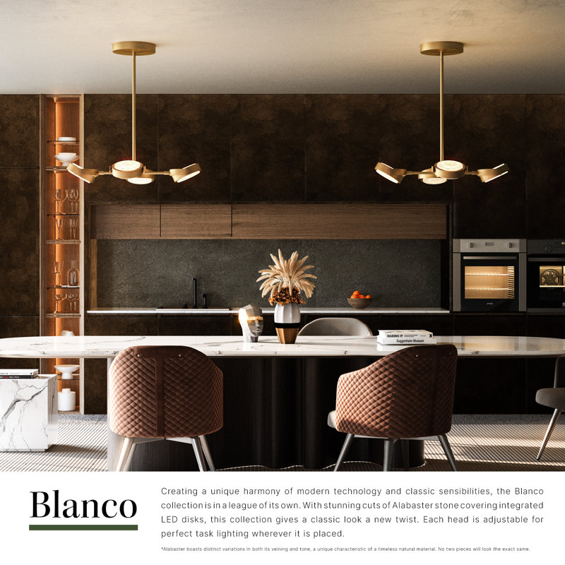 Blanco 4 - Light LED Chandelier, Vintage Brass/Alabaster