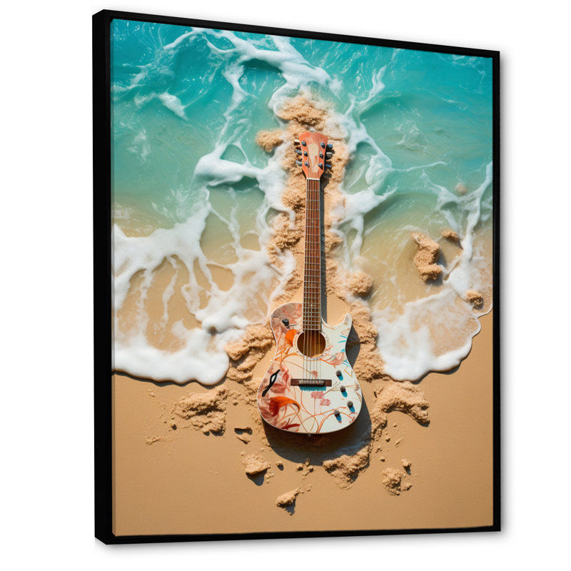 " Beach Musci Scenery ", 40" H x 30" W x 1.5" D, Black Floater Framed