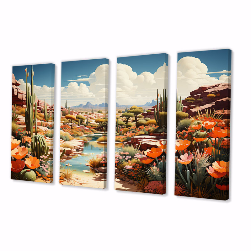 Native Desert Oasis Blooms I - Désert, ensemble de 4 décorations murales, H 28 po x l 48 po