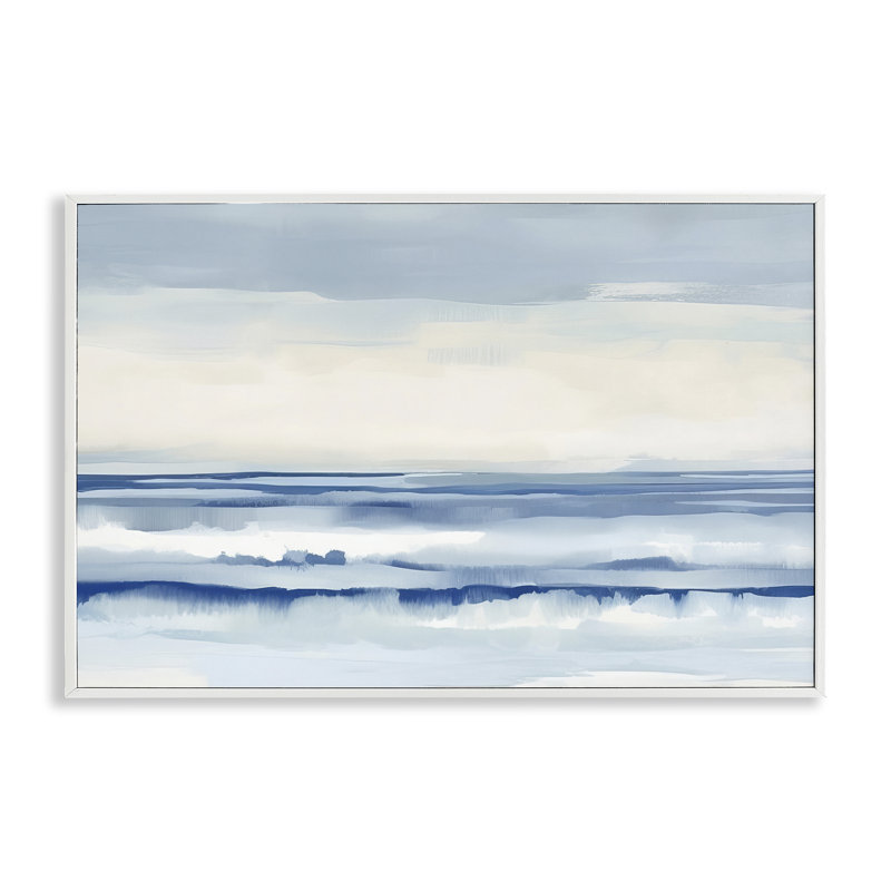  Abstrait à superpositions de vagues de plage encadrées par estampe numérique par Irena Orlov, H 20 po x l 30 po