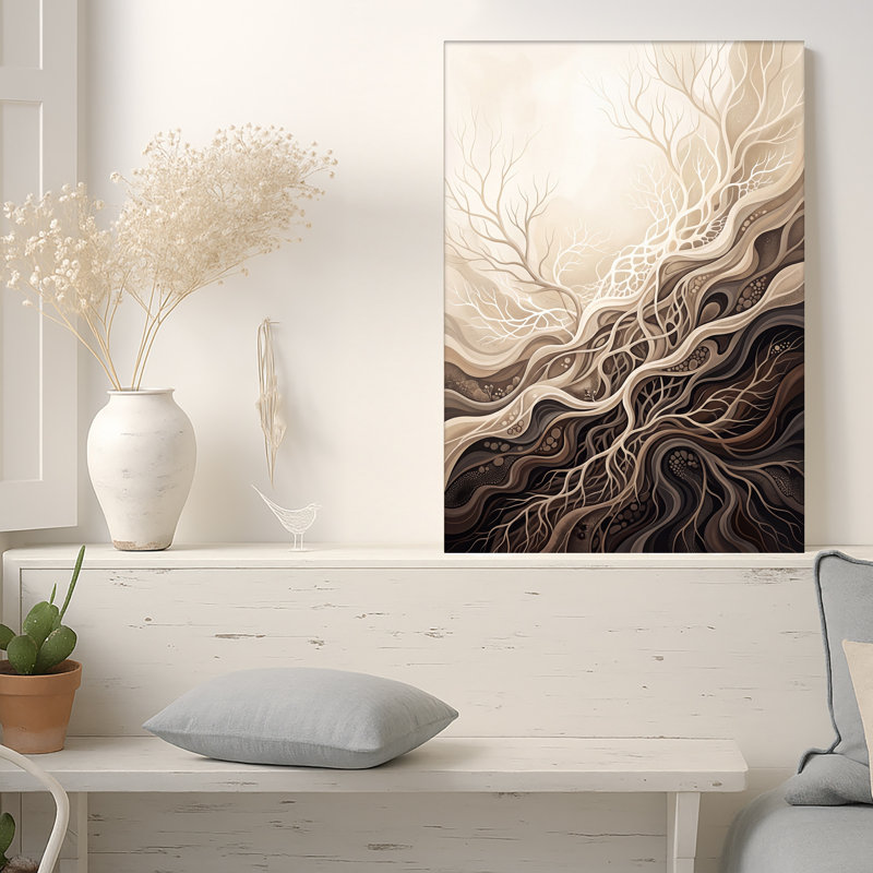«Swirling Brown and Beige Tree Roots and Branches», art mural sur toile, 40"H x 28"W