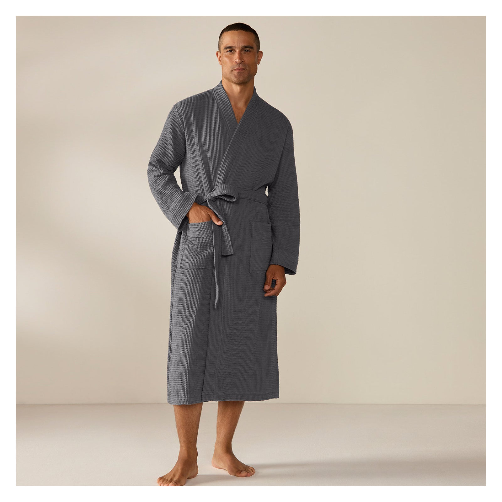 Unisex Organic Waffle Robe, Small/Medium, Shadow