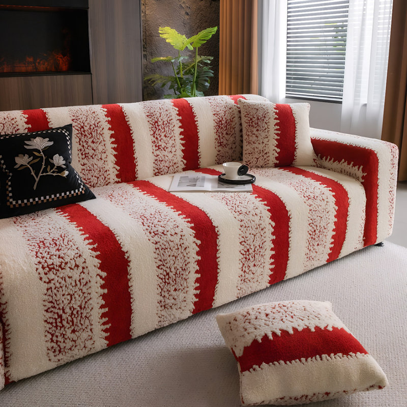 Housse pour canapé en peluche Winter, L 67 po x P 35 po, Rouge