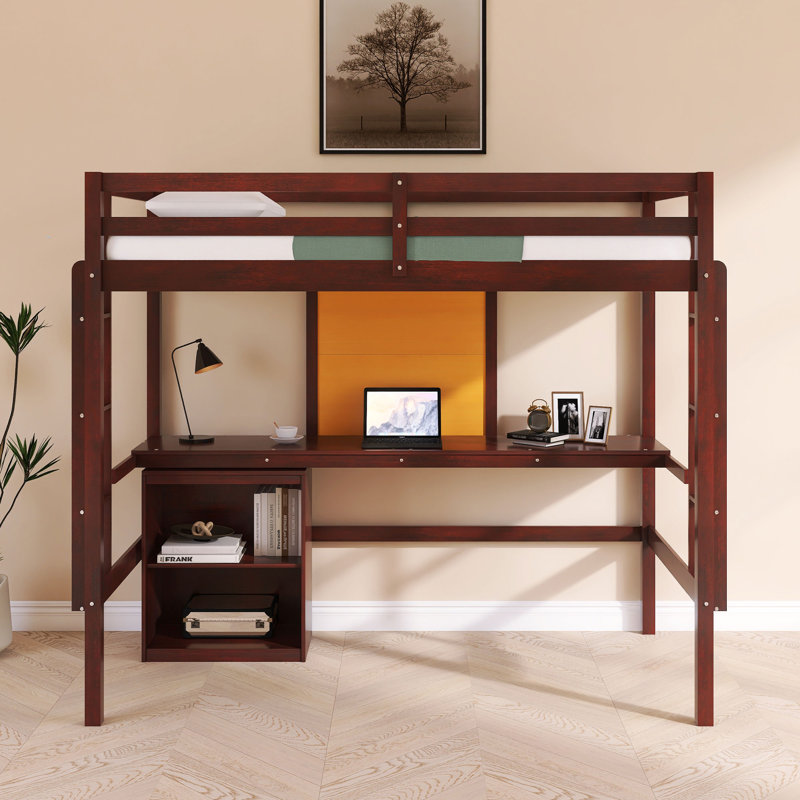 Lit mezzanine en bois avec tableau d'écriture, Lit simple, Espresso
