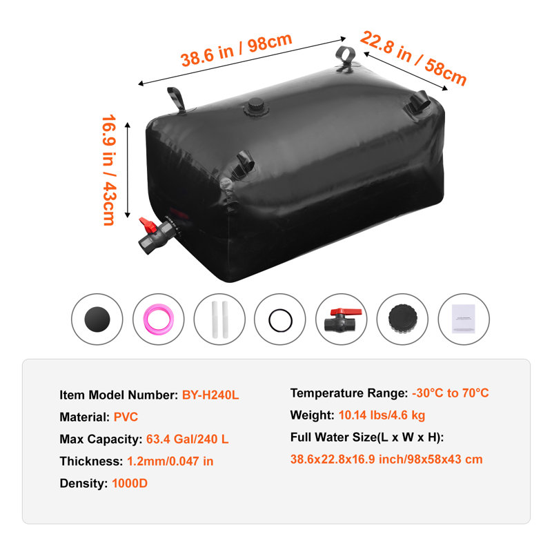 Réservoir d'eau portatif pliable en PVC 63,4 gallons