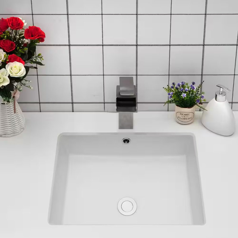 19,5 po Lavabo de salle de bain rectangulaire encastré en porcelaine blanche avec trop-plein encastré