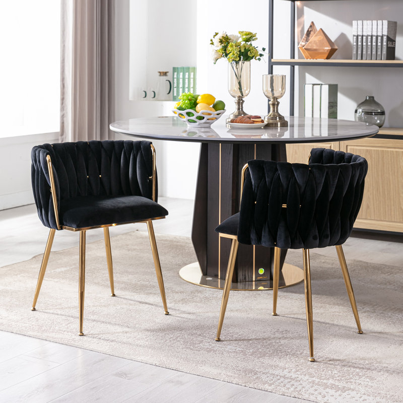 Uresti 17.75'' H Tufted Upholstered Metal Armchair, Black Velvet, Gold