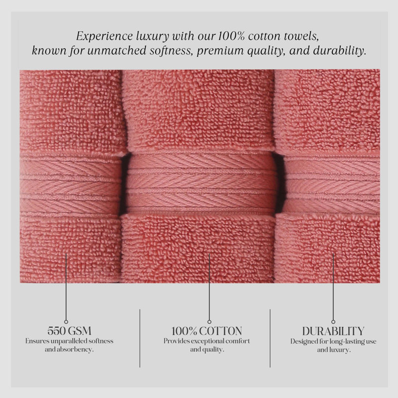 Ensemble de serviettes de bain 100% coton Elegance Essentials 550GSM, Corail