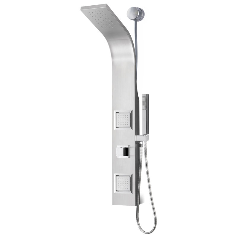 Aura 39.37'' Shower Panel with Fixed Shower Head, Brushed Steel