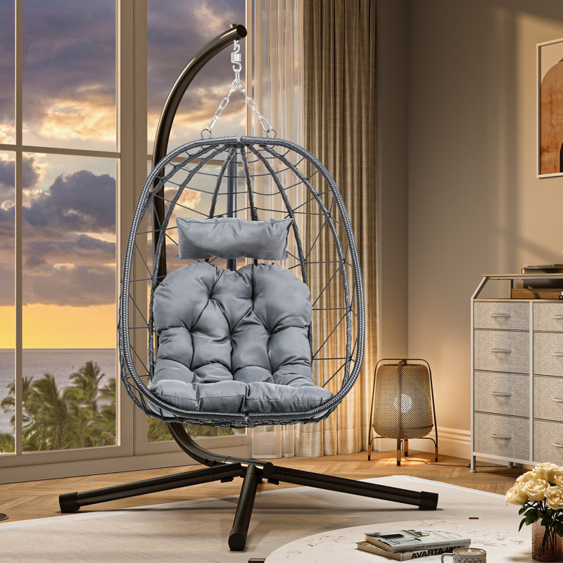 Balancelle avec support Alexei, Coussin gris / hamac noir