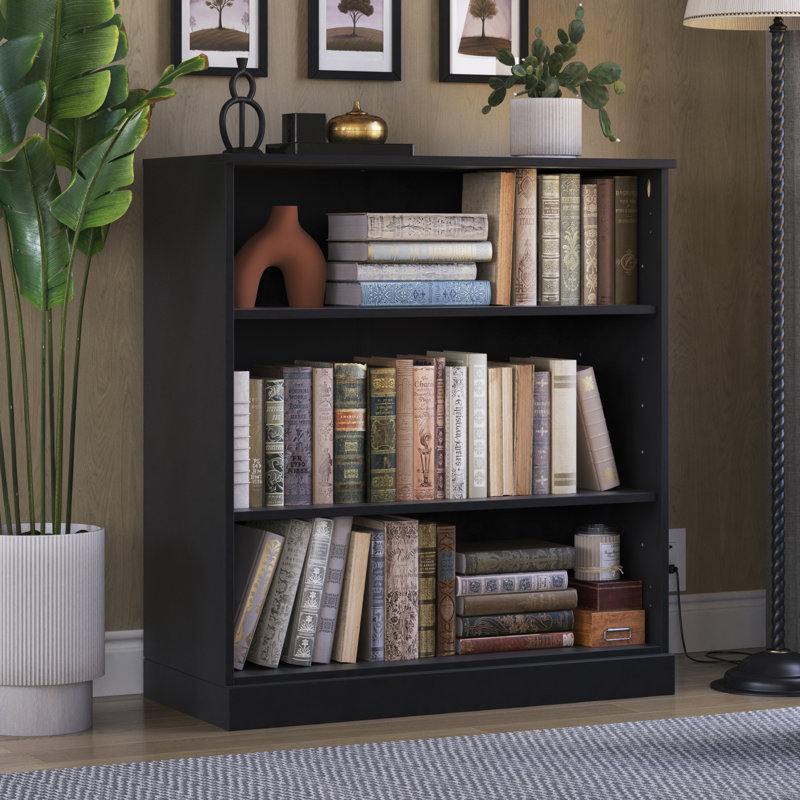 Palace Imports 100% Solid Wood 3-Shelf Bookcase, Adjustable Shelves, 32" Wide, 35.75" Tall, Black