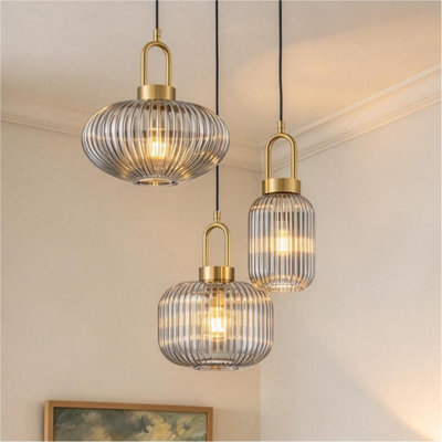 3 - Light Cluster Ribbed Glass Cluster Pendant Light