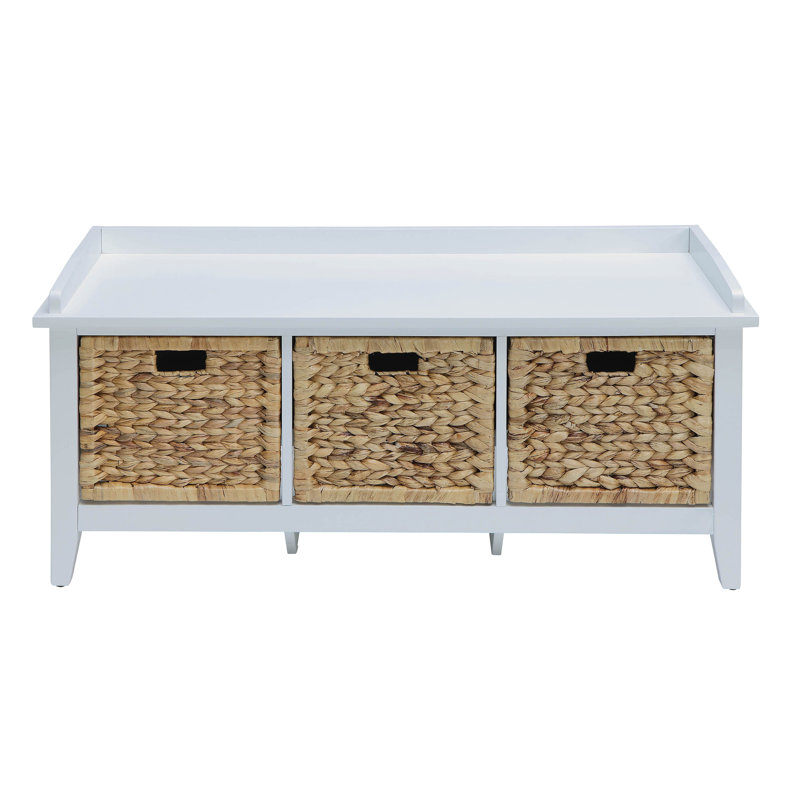 Banc en bois à profil bas avec 3 tiroirs de style beige pour la chambre à coucher