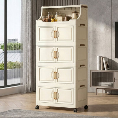 Lot de 4 grands bacs de rangement pliables avec couvercles, boîte de rangement empilable de 178 L avec portes et roulettes, organisateur de placard de cuisine verrouillable, tiroirs en plastique pour chambre, dortoir ou garage