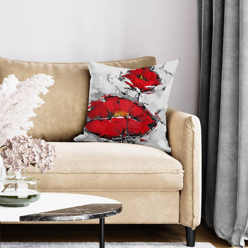 Texturized red poppies - 20"x20" Throw pillow cover - Poly twill - Print on demand