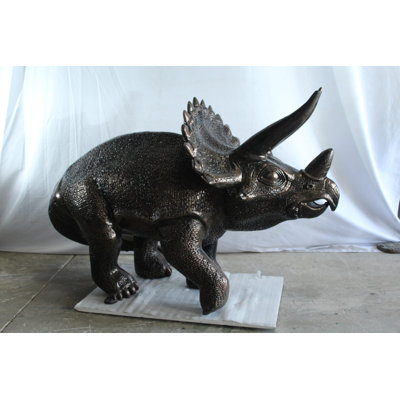 NIFAO Giant Aluminum Triceratops Statue – 57" Long Dinosaur Sculpture with Detailed Scales & Horns for Outdoor Exhibits & Themed Décor – 57" x 26" x 35"H