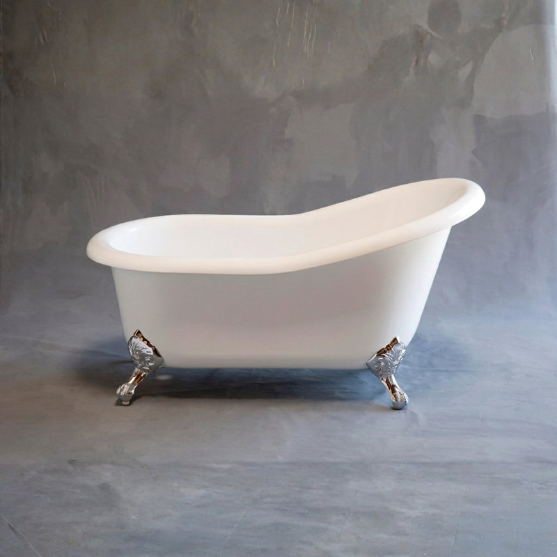 The Huron 5 ft. Single Slipper Clawfoot Acrylic Tub without Faucet Holes by Strom Living, Chrome
