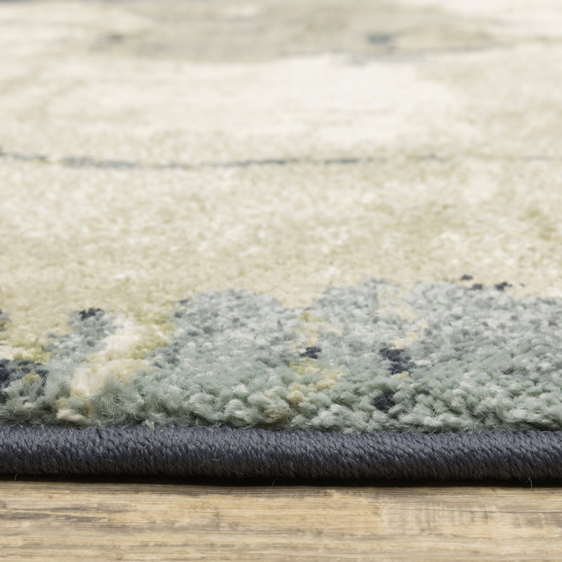 Tapis d'intérieur abstrait bleu / gris Sloane, Rectangle 9 pi 10 po x 12 pi 10 po