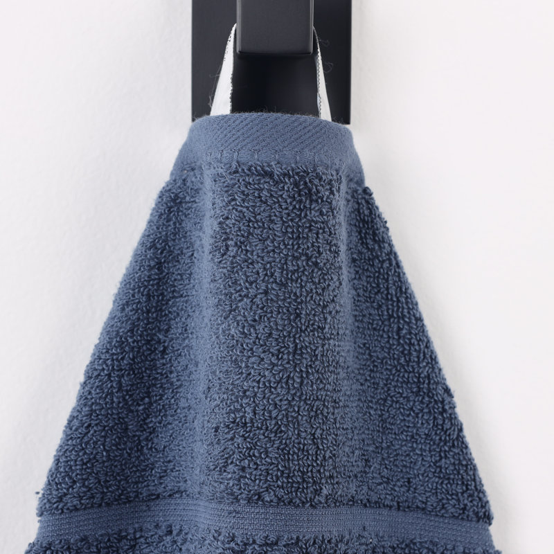 Mile Smart Twist Viscose Cotton Blend Medium Weight Solid Thick Border Towel Set, Navy Blue, Hand Towel - 6 Pack