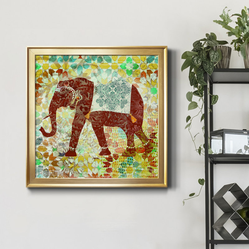 Bali Elephant - peinture sur toile encadrée, Doré, H 26,5 po x l 26,5 po x P 1,5 po