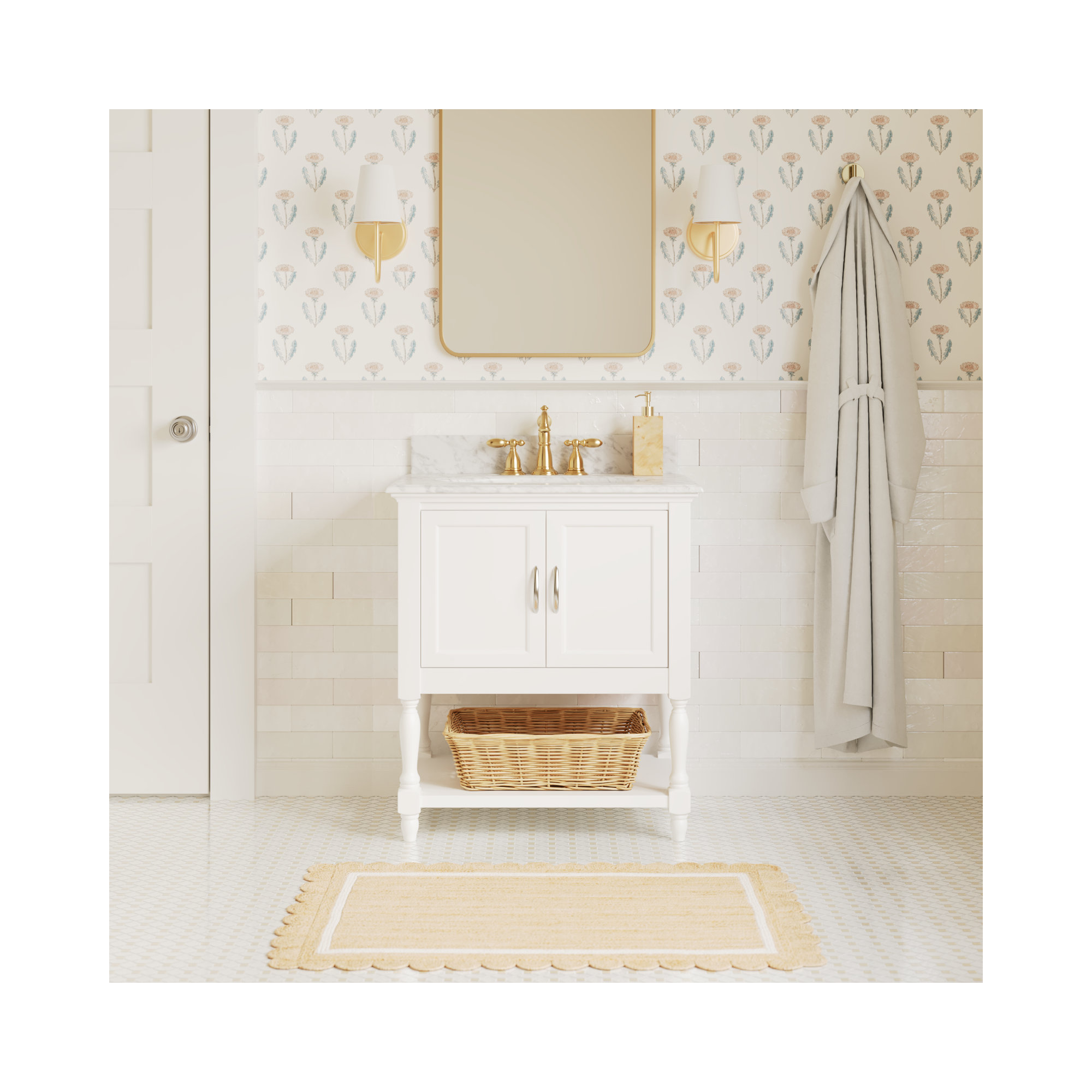 Hampton 30'' Single Bathroom Vanity, Carrara Marble, White